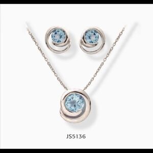 Genuine round blue topaz earring & necklace set, sterling silver, 18" ch…